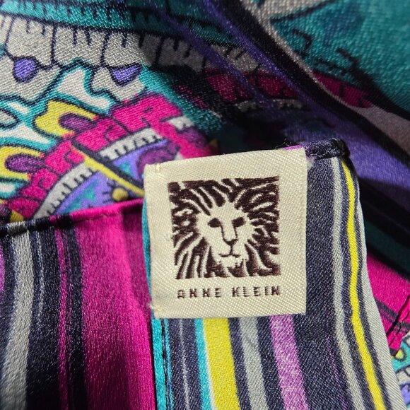 Scarf paisley boho Anne Klein Womens Striped Scarf purple teal yellow statement - Picture 4 of 7